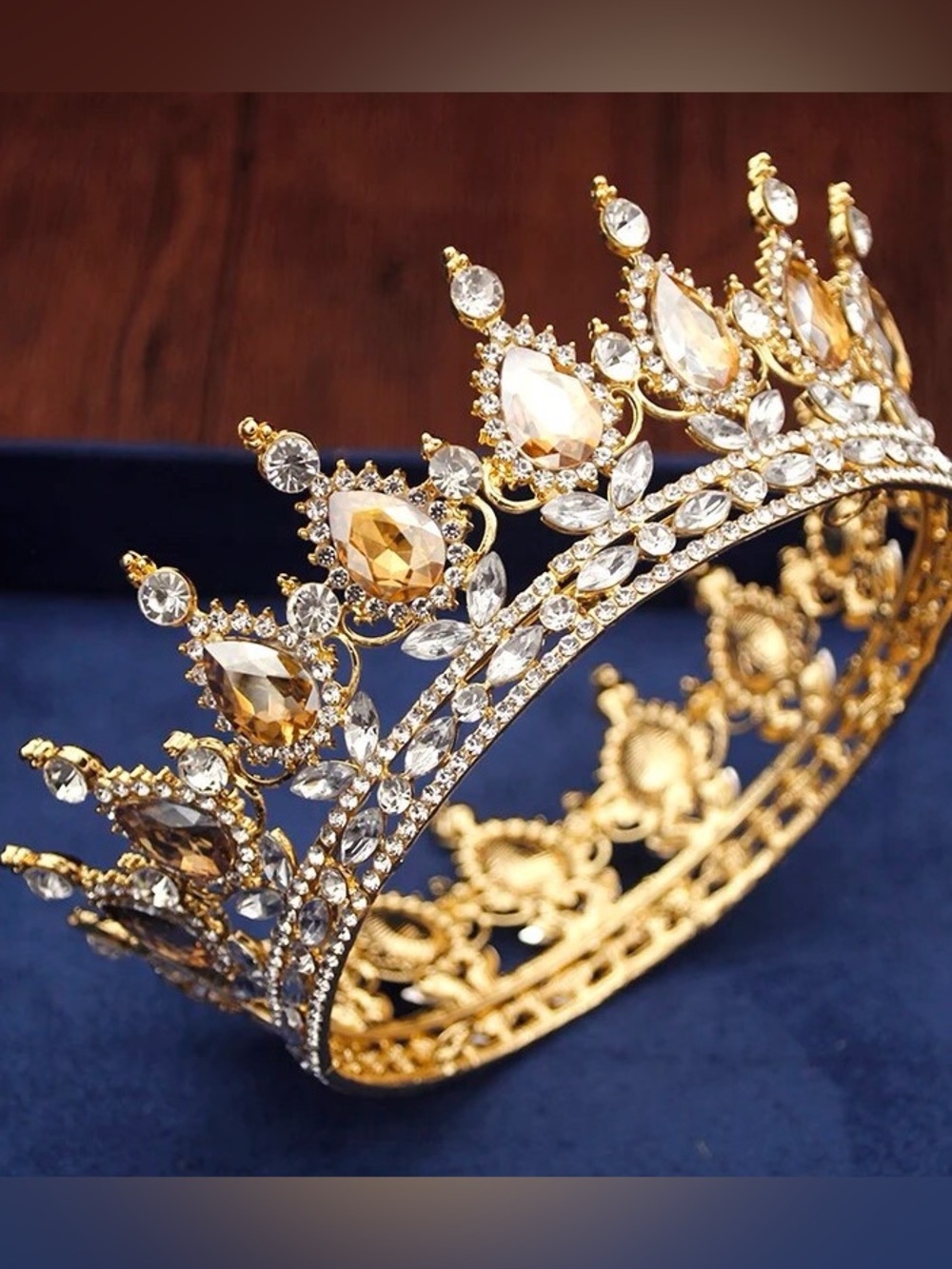 Gold Crystal Teardrop Tiara Crown - Elegant Women’s Headpiece